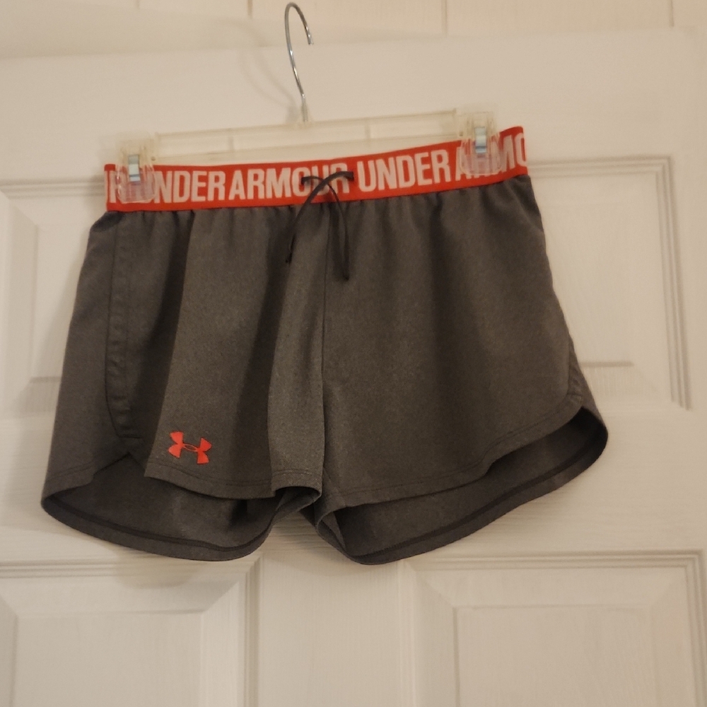 Under Armour Women's Charcoal and Red Athletic Shorts